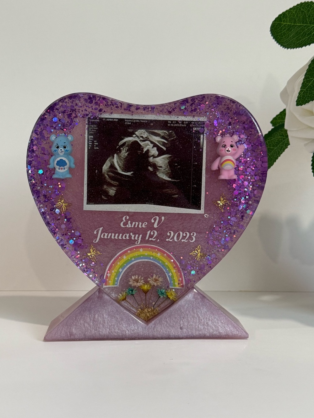 Personalized Purple Heart Photo Display with Rainbow Accent